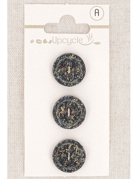 Tarjeta de 3 botones azul petróleo de 15 mm 4 agujeros - Fantasías borde enrollado