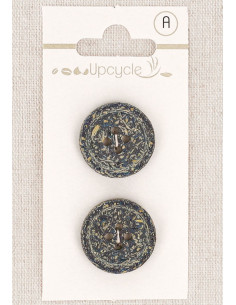 Tarjeta de 2 botones azul petróleo de 20 mm 4 agujeros - Fantasías borde enrollado