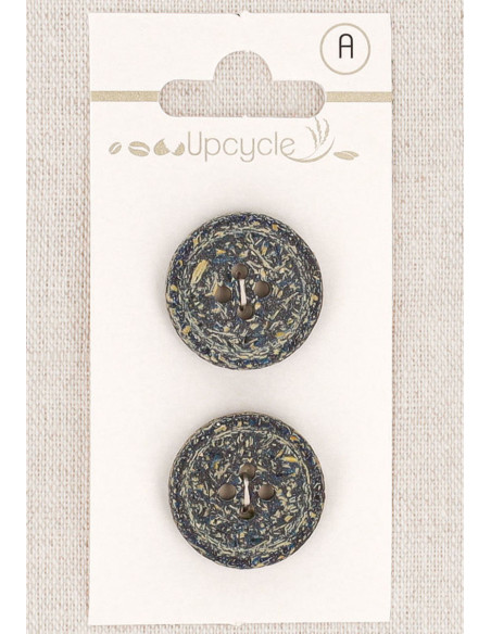 Tarjeta de 2 botones azul petróleo de 20 mm 4 agujeros - Fantasías borde enrollado