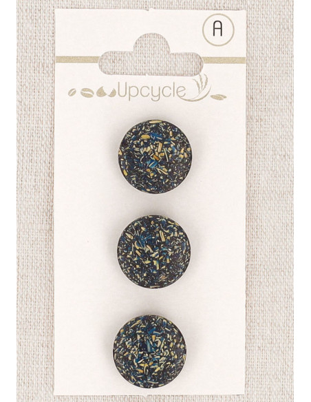 Tarjeta de 3 botones azul petróleo de 15 mm con ojal - Fantasías