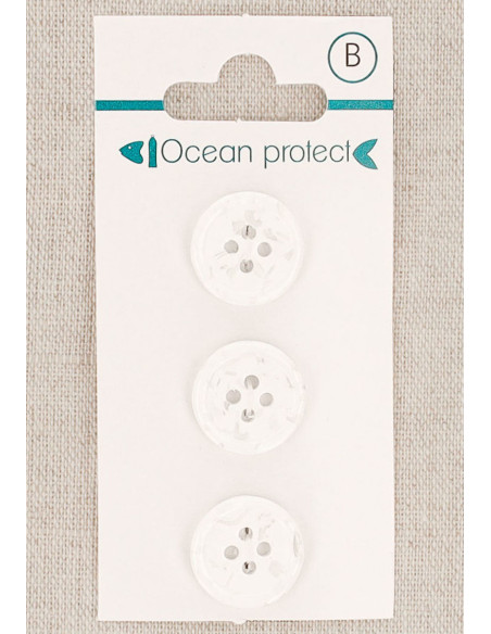 Tarjeta de 3 botones blancos de 15 mm 4 agujeros - Borde enrollado