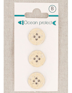 Tarjeta de 3 botones beige de 15 mm 4 agujeros - Borde enrollado