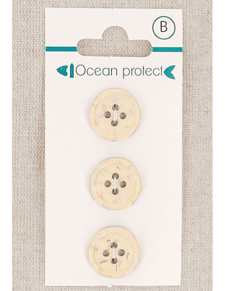 Tarjeta de 3 botones beige de 15 mm 4 agujeros - Borde enrollado
