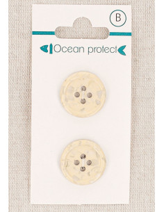 Tarjeta de 2 botones beige de 18 mm 4 agujeros - Borde enrollado