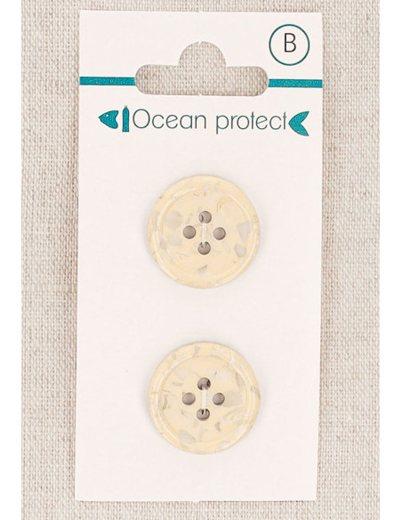 Tarjeta de 2 botones beige de 18 mm 4 agujeros - Borde enrollado