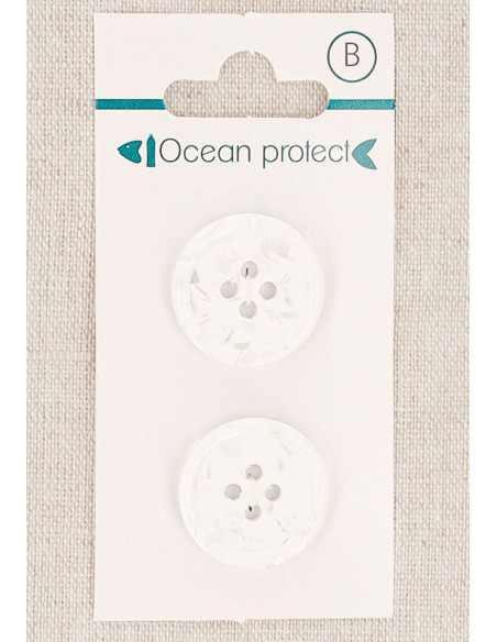 Tarjeta de 2 botones blancos de 20 mm 4 agujeros - Borde enrollado