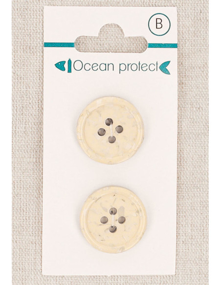 Tarjeta de 2 botones beige 20 mm 4 agujeros - Borde enrollado