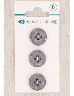 Tarjeta de 3 botones morados de 15 mm 4 agujeros - Borde enrollado