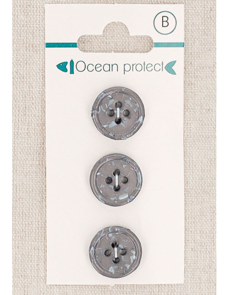 Tarjeta de 3 botones morados de 15 mm 4 agujeros - Borde enrollado