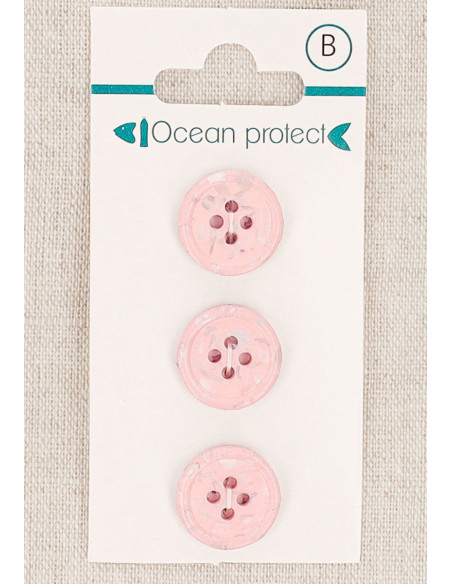 Tarjeta de 3 botones rosa 15 mm 4 agujeros - Borde enrollado