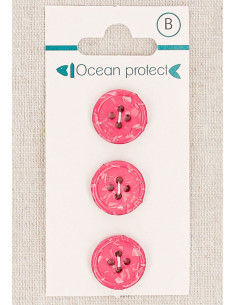 Tarjeta de 3 botones fucsia de 15 mm 4 agujeros - Borde enrollado