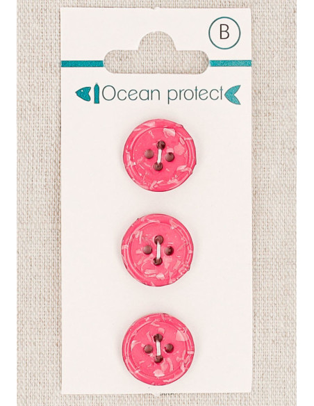 Tarjeta de 3 botones fucsia de 15 mm 4 agujeros - Borde enrollado