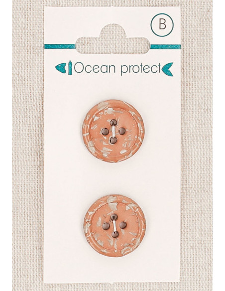Tarjeta de 2 botones marrón rosado de 18 mm 4 agujeros - Borde enrollado