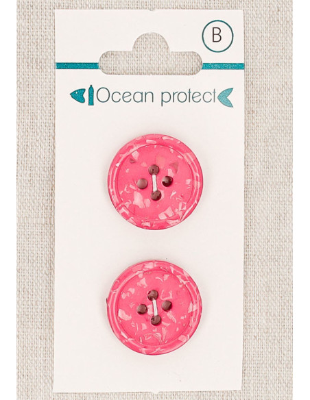 Tarjeta de 2 botones fucsia de 20 mm 4 agujeros - Borde enrollado