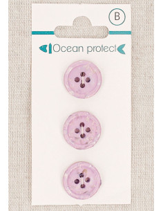 Tarjeta de 3 botones lavanda 15 mm 4 agujeros - Borde enrollado
