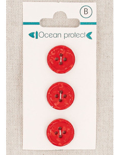 Tarjeta de 3 botones rojos de 15 mm 4 agujeros - Borde enrollado
