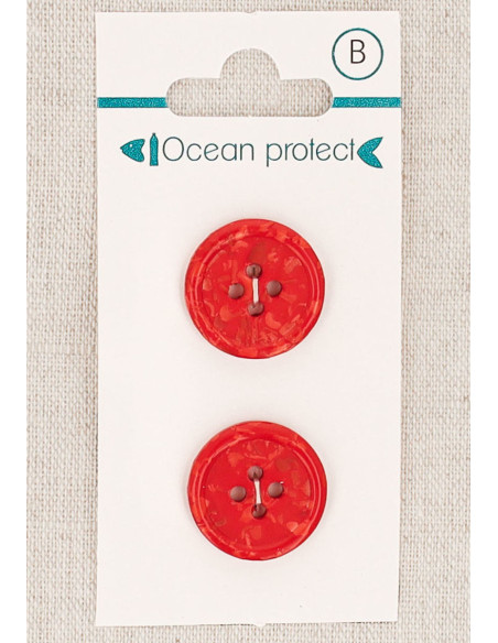 Tarjeta de 2 botones rojos de 18 mm 4 agujeros - Borde enrollado