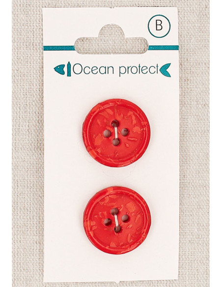 Tarjeta de 2 botones rojos de 20 mm 4 agujeros - Borde enrollado