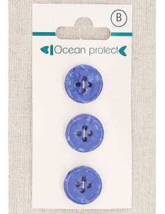 Tarjeta de 3 botones azules de 15 mm 4 agujeros - Borde enrollado