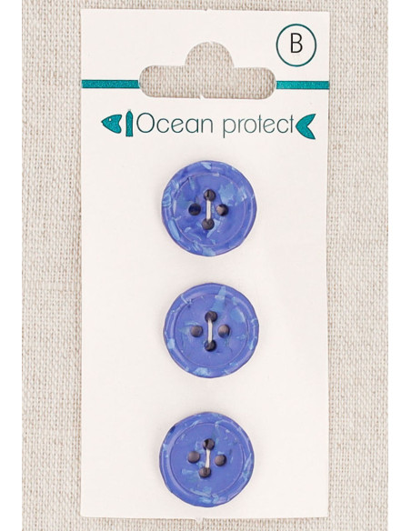 Tarjeta de 3 botones azules de 15 mm 4 agujeros - Borde enrollado