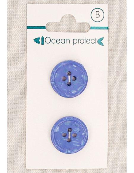 Tarjeta de 2 botones azules de 18 mm 4 agujeros - Borde enrollado