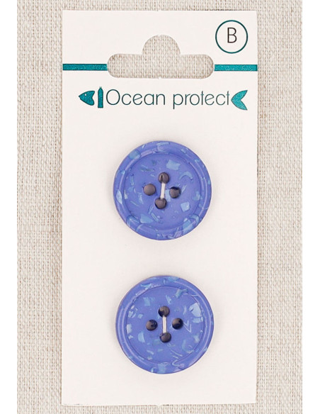 Tarjeta de 2 botones azules de 20 mm con 4 agujeros - Borde enrollado