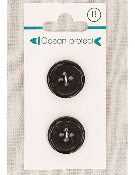 Tarjeta de 2 botones negros de 18 mm 4 agujeros - Borde enrollado