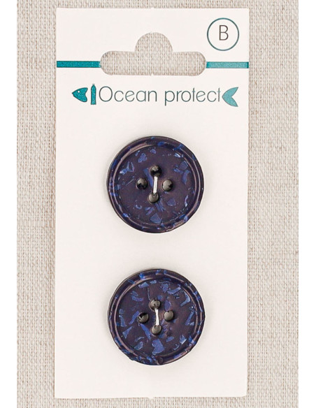 Tarjeta de 2 botones marinos de 20 mm 4 agujeros - Borde enrollado