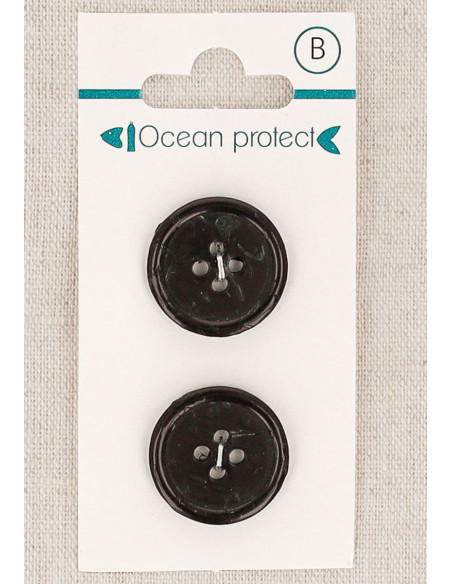 Tarjeta de 2 botones negros de 20 mm 4 agujeros - Borde enrollado