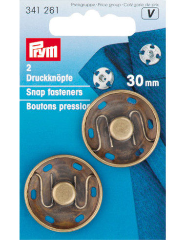 Botones de presión para coser de 30 mm - Bronce