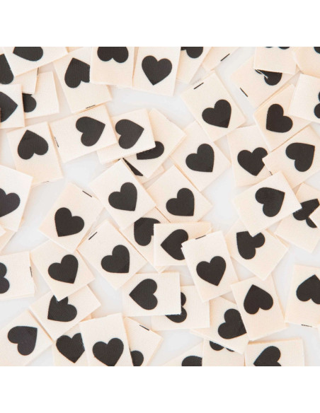 Juego de 8 etiquetas tejidas - Corazón negro
