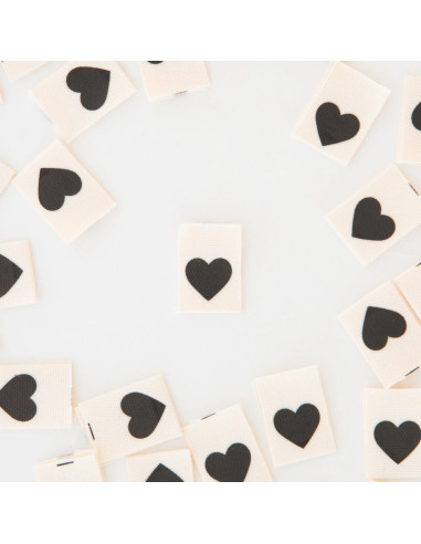 Juego de 8 etiquetas tejidas - Corazón negro