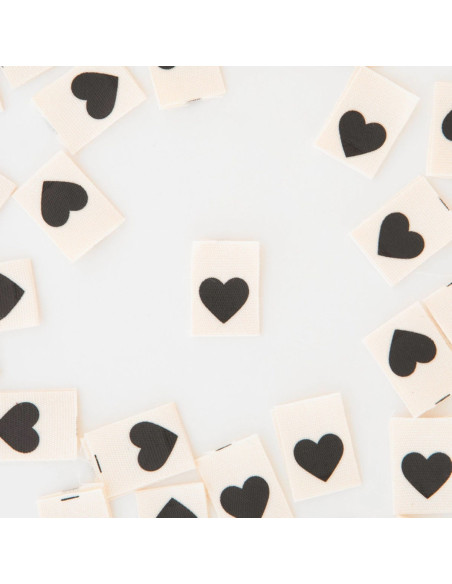 Juego de 8 etiquetas tejidas - Corazón negro