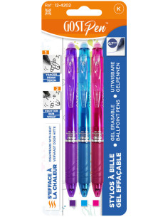 Set de 3 bolígrafos borrables por calor - Violeta, turquesa, fucsia