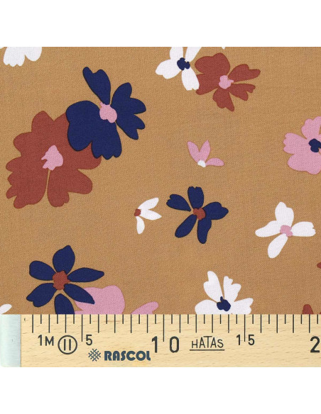 Tejido de viscosa fantasía - Aidina camel y azul