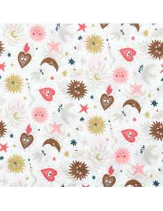 Tejido popelina de algodón - Mystia blanco y coral 2