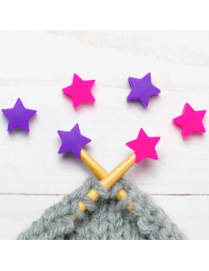 Tapones de malla para agujas de tejer - Estrellas rosa y violeta