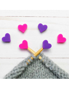 Tapones de malla para agujas de tejer - Corazones rosa y violeta