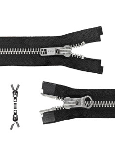 Cierre separable de metal boca a boca 80 cm - Negro malla plata