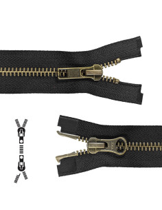 Cierre separable de metal boca a boca 80 cm - Negro malla bronce
