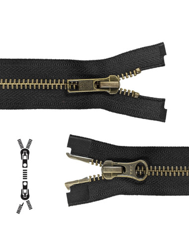 Cierre separable de metal boca a boca 80 cm - Negro malla bronce