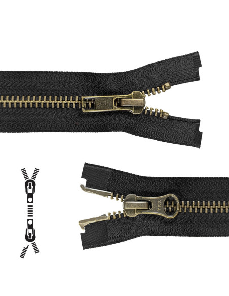 Cierre separable de metal boca a boca 80 cm - Negro malla bronce