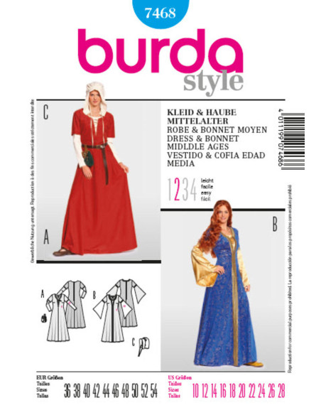Patrón de vestido histórico - Burda 7468