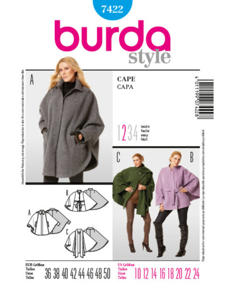 Patrón de capa - Burda 7422