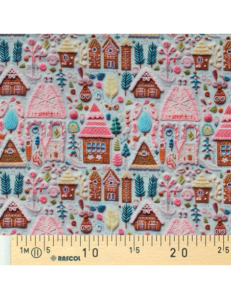 Tejido popelina de algodón - Hancel gris y rosa