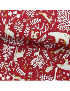 Tejido popelina de algodón - Rovalia rojo y beige