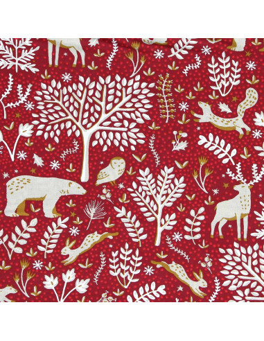 Tejido popelina de algodón - Rovalia rojo y beige