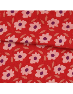 Tejido de doble gasa estampado - Floli rojo y violeta