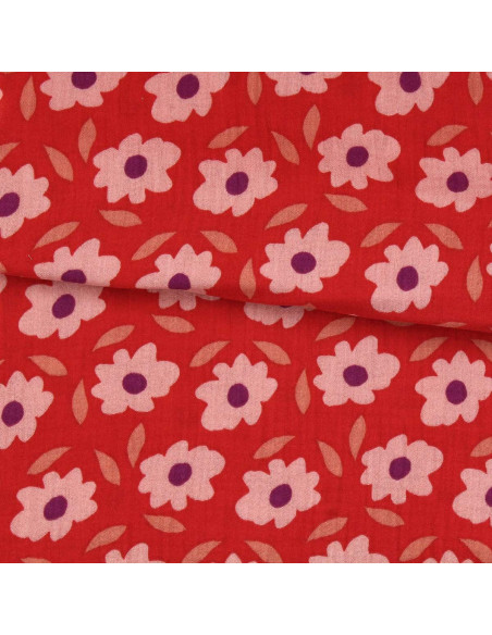 Tejido de doble gasa estampado - Floli rojo y violeta