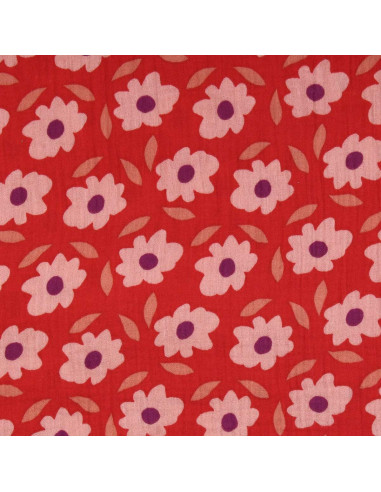 Tejido de doble gasa estampado - Floli rojo y violeta